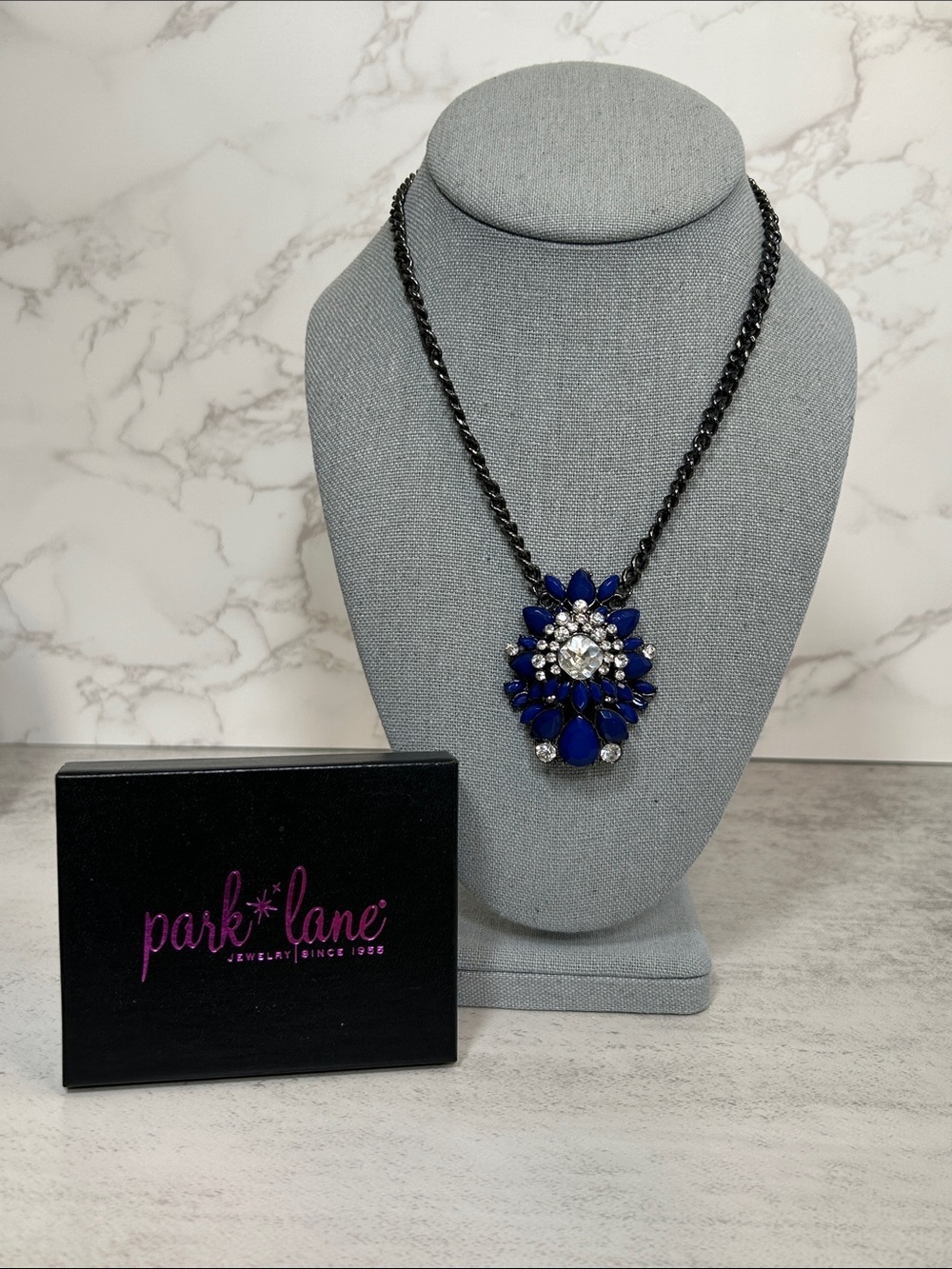 Park Lane Spellbound Blue Crystal Floral Statement Necklace